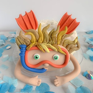 Scuba Diver Cake Topper, Nonedible, Summer Birthday Cake Decoration, Under the Sea Birthday, Custom Snorkeler Cake Topper, Mask and Flippers