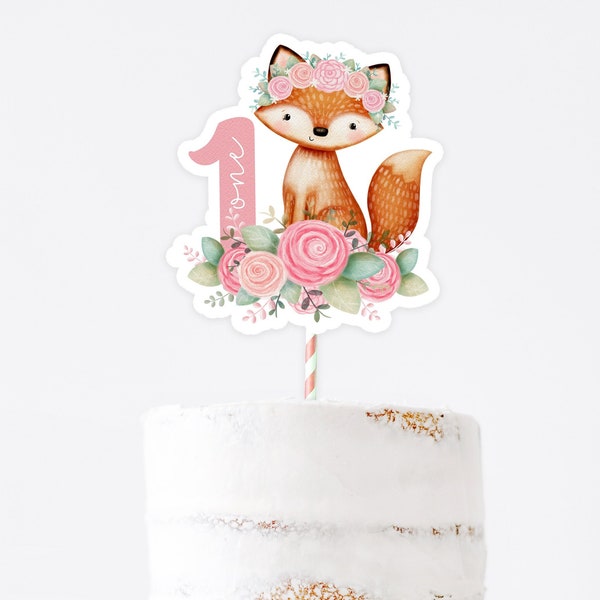 Fox Cake Topper for Baby's 1st Birthday, Cute Fox Centerpiece, Fox Cutout for Woodland Birthday, Woodland Cake Decoration, One Topper