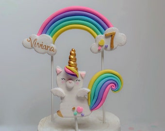 Caticorn Cake Topper, Non Edible Cake Topper, Personalized Kittycorn Topper, Rainbow Kittycorn Birthday, Keepsake Cake Topper For Girl