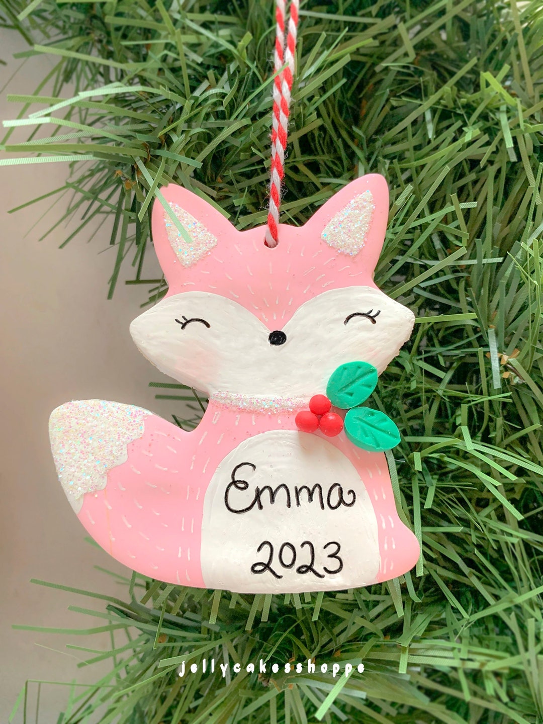 Personalized Fox Ornament for Girl Pink Fox Christmas Etsy