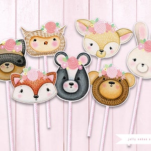 Woodland Animal Cake Topper for Girl, Woodland Baby Shower Centerpiece, Girly Animal Cutouts, Woodland Birthday, It&#39;s a Girl, Baby&#39;s 1st