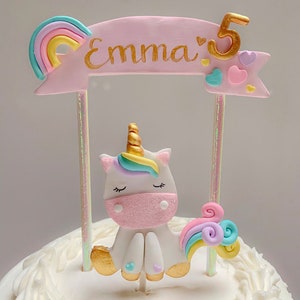 Personalized Unicorn Cake Topper, Non Edible Cake Topper, Rainbow Unicorn Birthday, Keepsake Cake Topper For Girl, Polymer Clay Unicorn