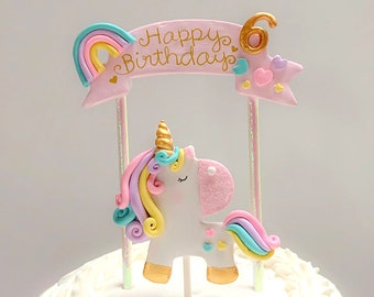 Personalized Unicorn Cake Topper, Non Edible Cake Topper, Rainbow Unicorn Birthday, Keepsake Cake Topper For Girl, Polymer Clay Unicorn