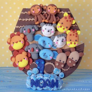 Noah&#39;s Ark Cake Topper, Gender Neutral Baby Shower, Personalized, Nonedible, Custom Noah&#39;s Ark Decoration, Ark with Animals, Ark Baby Shower