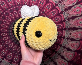 Handmade Crocheted Bumblebee Plushie, Stuffed Amigurumi Bee