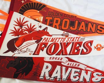 aftg teams felt sports pennants (foxes, ravens, & trojans)