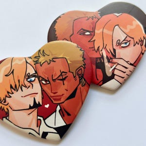 one piece: zoro & sanji 2.25" heart buttons