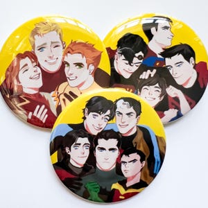 familles comiques badges publicitaires pi. batfam, flashfam et superfam !