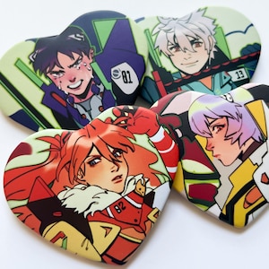 nge knights 2.25" heart buttons ft. shinji, asuka, rei, & kaworu