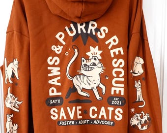 paws & purrs rescue tan hoodie: tnr, foster, advocate!
