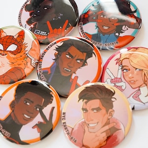 atsv circle buttons: ft. miles, gwen, miguel, peter b, pavitr, hobie, & spidercat!