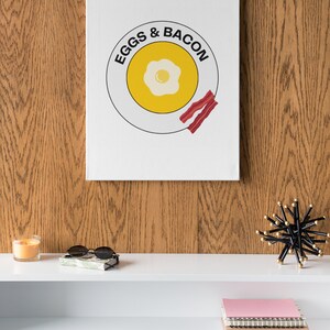 Huevos y tocino Desayuno minimalista Impresión digital - Descarga instantánea