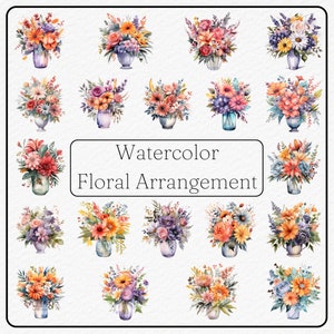 Watercolor Floral Arrangement Clipart - 20 PNG images Bundle - 300dpi - boho style - Instant Download- Commercial Use