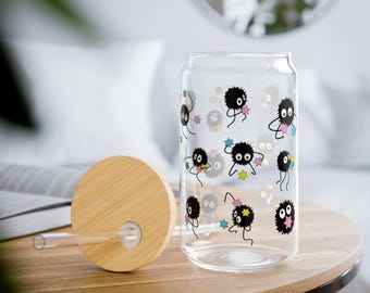Anime Soot Sprites Sipper Glass: Kawaii Otaku Gift (16 oz)