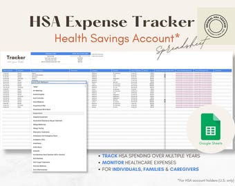 HSA Expense Tracker - Google Sheets Template (Digital Download, Blue Theme)