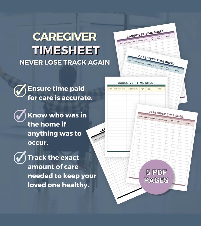 Printable Caregiver Timesheet, Home Health Nurse Aid Daily Time Sheet ...
