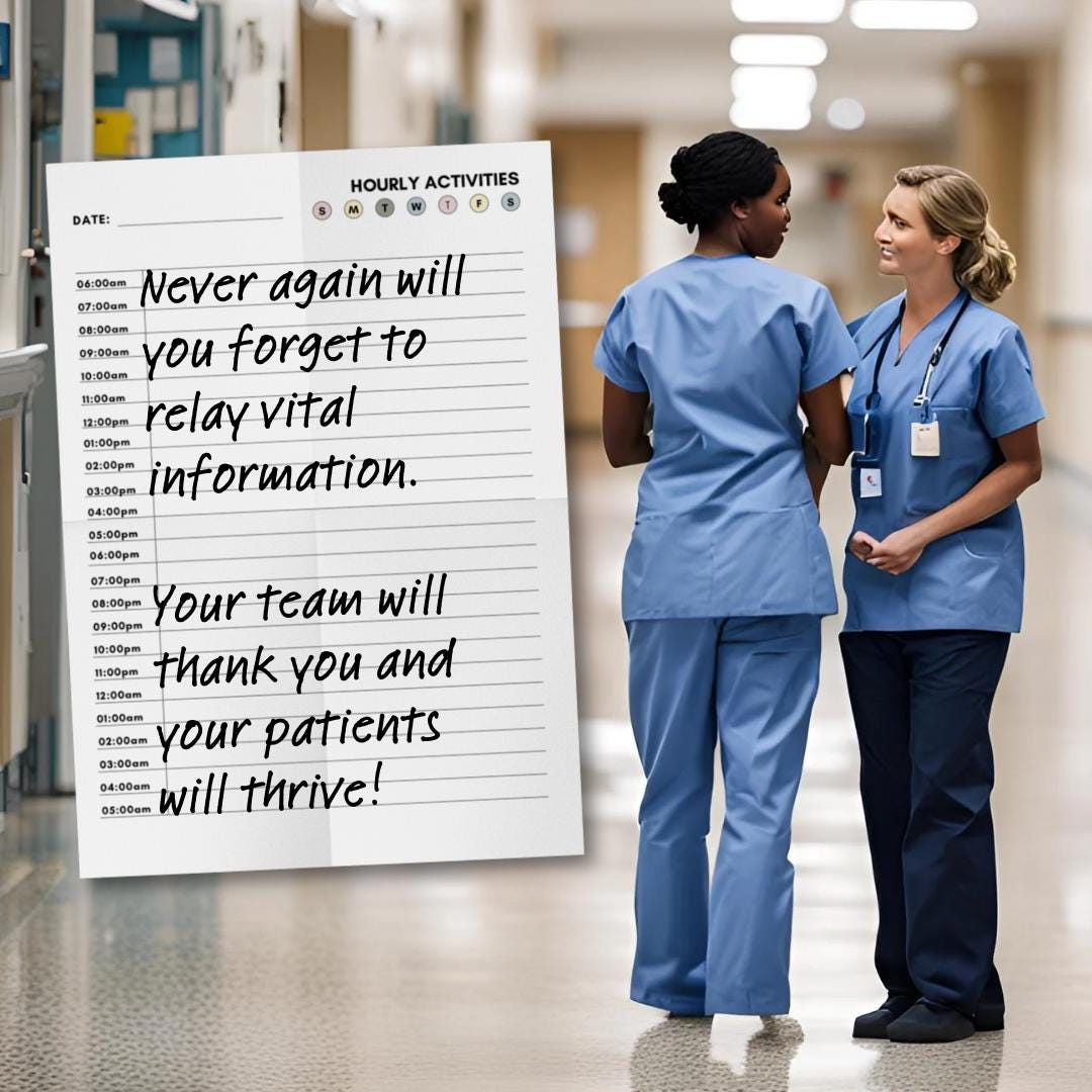 Task Tracker For Nurses Example SBAR Report Sheet Nursing Student, Hourly Task Tracker, Detailed Nurse ...