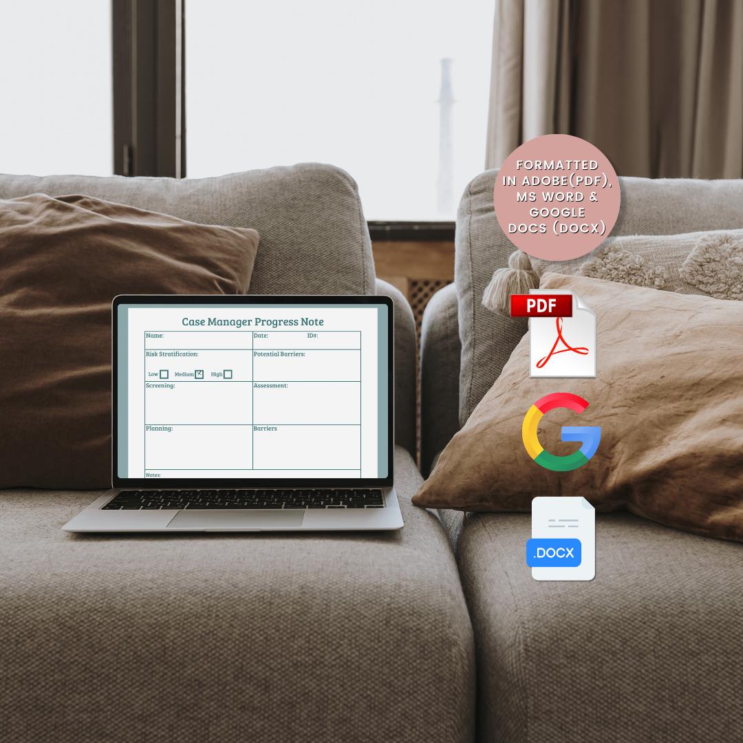 Case Management Progress Note, Social Worker Client Session Form ...