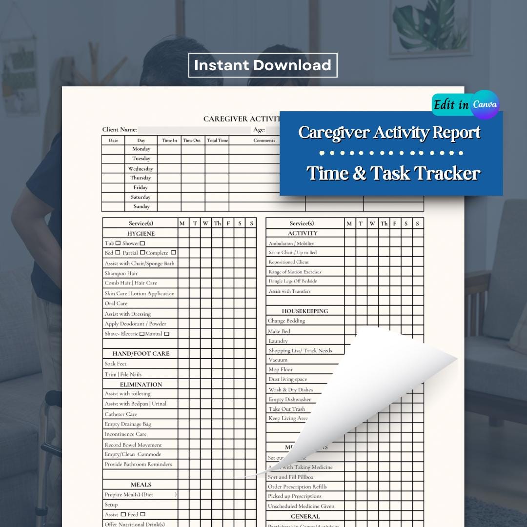 Printable Caregiver Daily Checklist Digital Download Senior Care ...