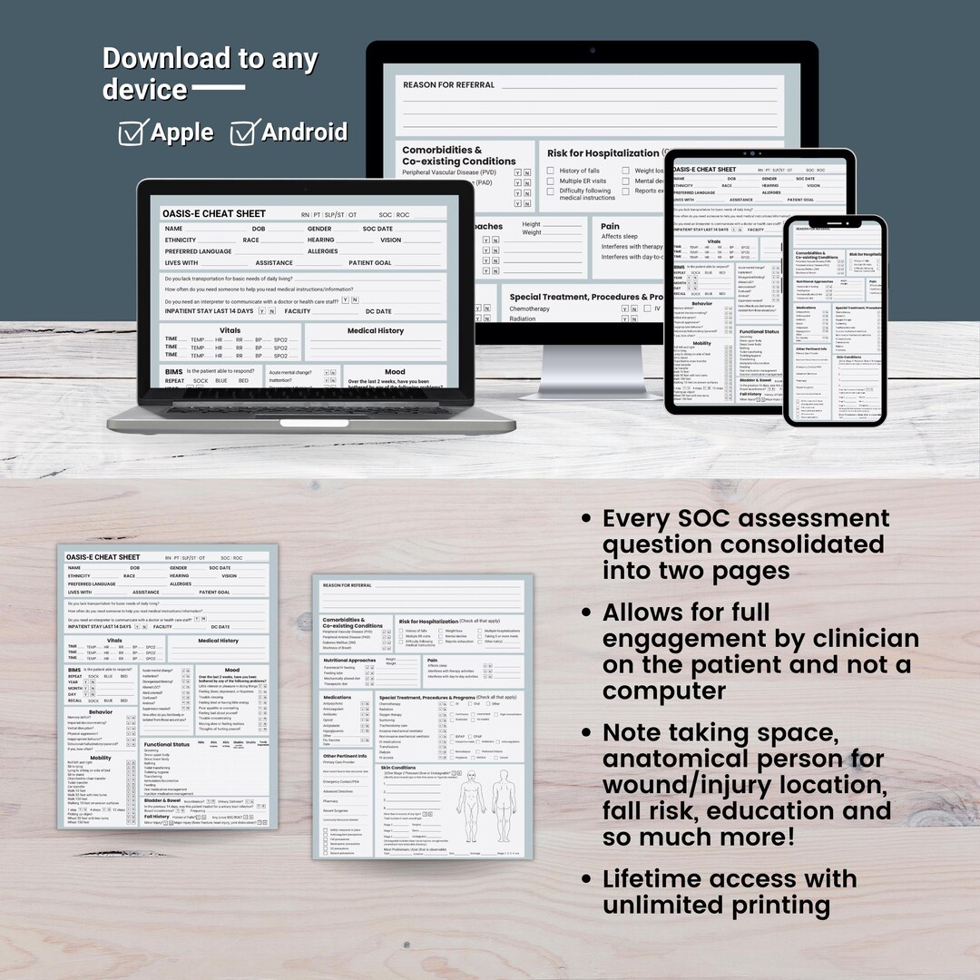 Oasis E Cheat Sheet Printable Start of Care Forms SOC Assessment Oasis E Cheat Sheet Printable Start of Care Forms SOC Assessment