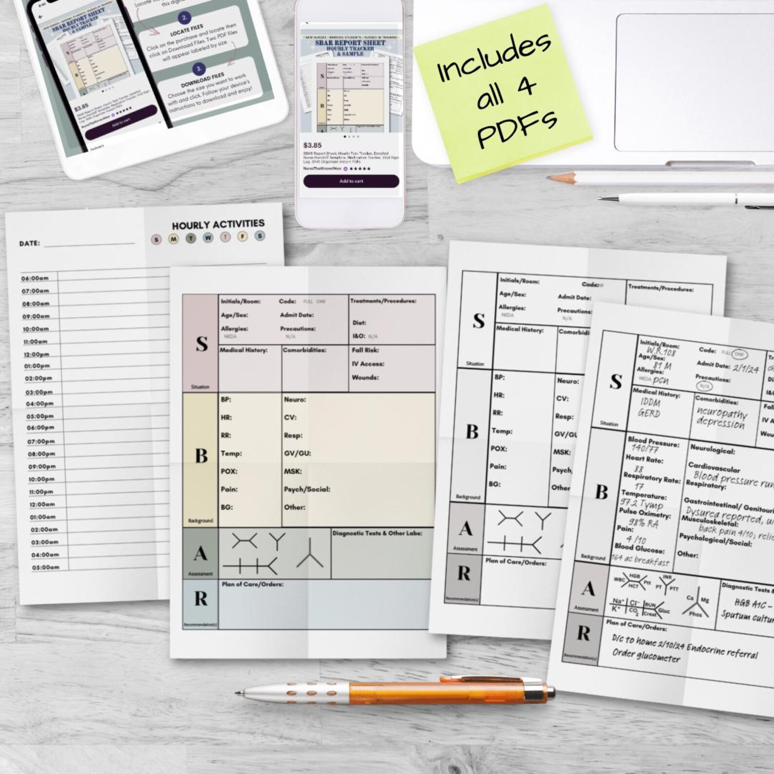 Task Tracker For Nurses Example SBAR Report Sheet Nursing Student, Hourly Task Tracker, Detailed Nurse ...