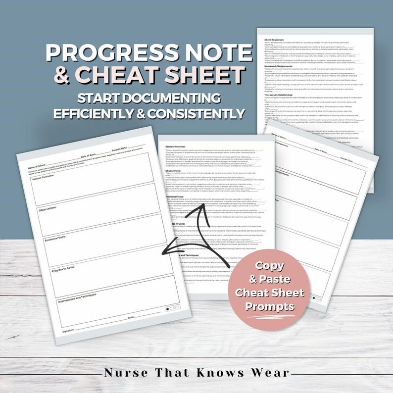 Therapy Notes Cheat Sheet, Nurse Care Management Visit Template, Social