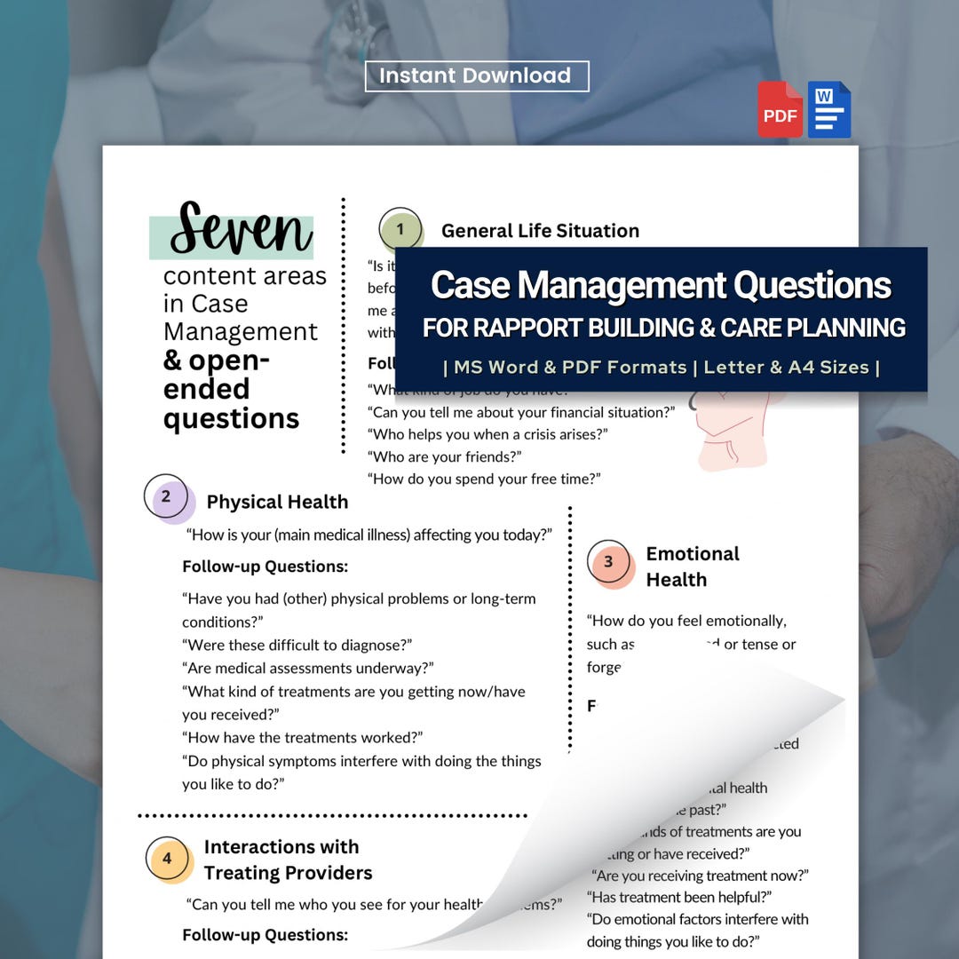 Case Management Questions for Rapport Building and Care Planning, PDF ...
