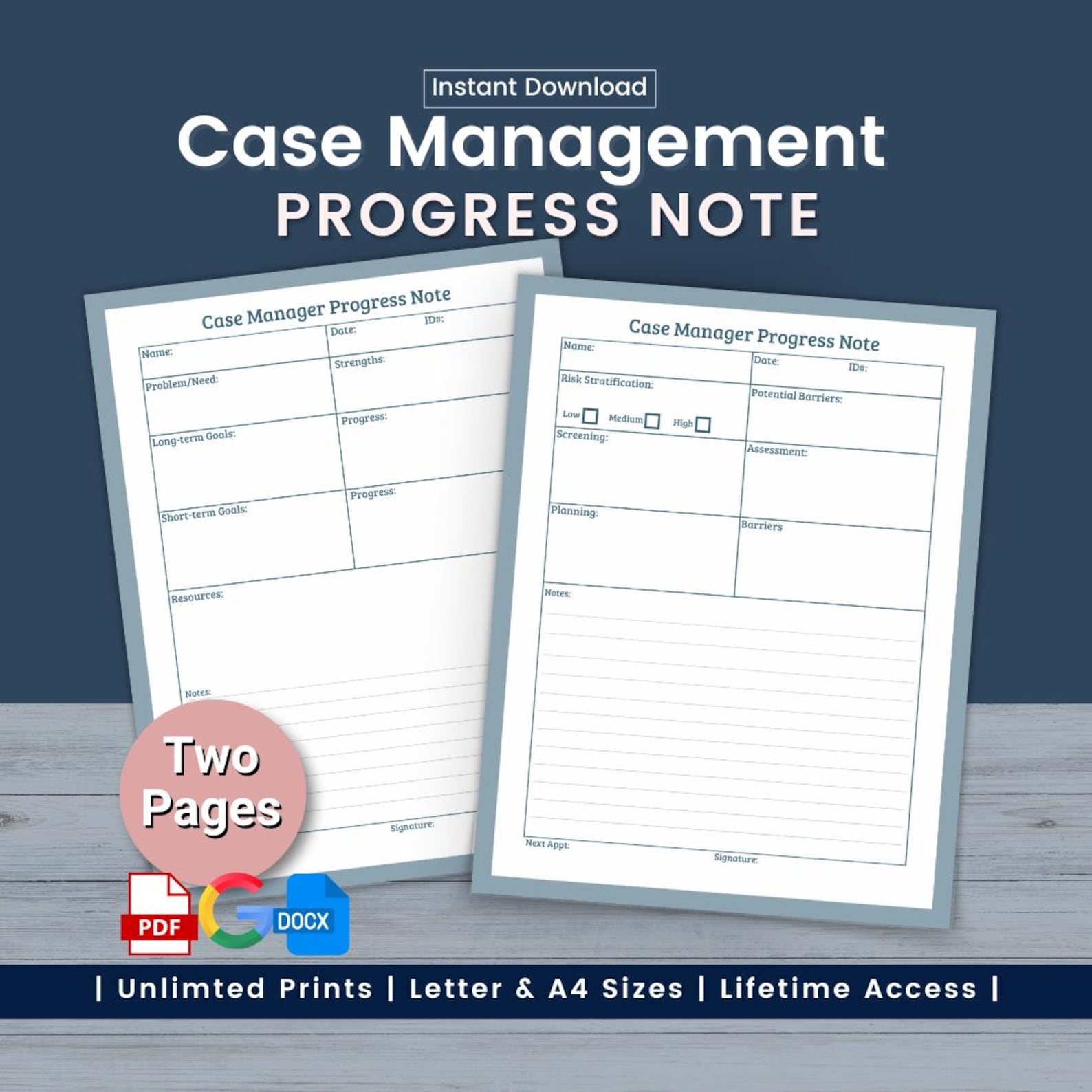 Case Management Progress Note, Social Worker Client Session Form ...