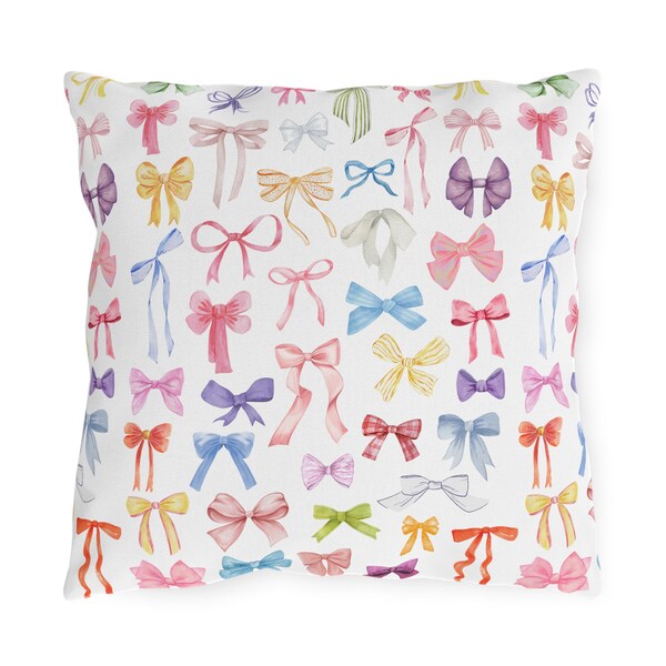 Trendy Watercolor Hairbows outdoor pillow|Preppy Art|Chinoiserie Art|Birthday Party Gift|Mothers Day Gift|Coquette Style