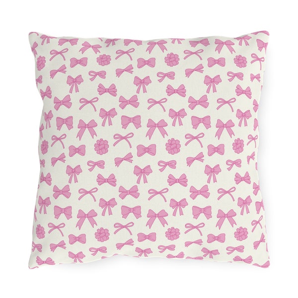 Trendy Pink Coquette Hairbows outdoor pillow|Preppy Art|Chinoiserie Art|Birthday Party Gift|Mothers Day Gift|Coquette Style