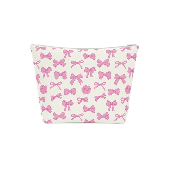 Trendy Pink Coquette Hairbows Cotton Cosmetic Bag|Preppy Art|Chinoiserie Art|Birthday Party Gift|Mothers Day Gift|Coquette Style