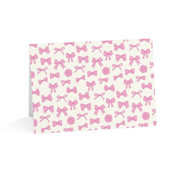 Trendy Pink Coquette Hairbows Greeting Cards|Preppy Art|Chinoiserie Art|Birthday Party Gift|Mothers Day Gift|Coquette Style