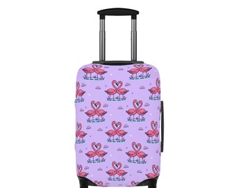 Flamingo Luggage Cover|Travel Gift for Boys and Girls|Protective Luggage Cover|Rolling Suitcase|Flamingo Heart Pattern Cover