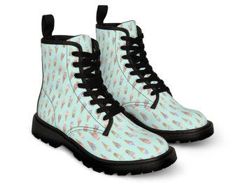 Trendy Ice Cream Teal Women's Canvas Boots|Summer Vibes|Birthday Party Gift|Mothers Day Gift|Home Decor|Valentine’s Day