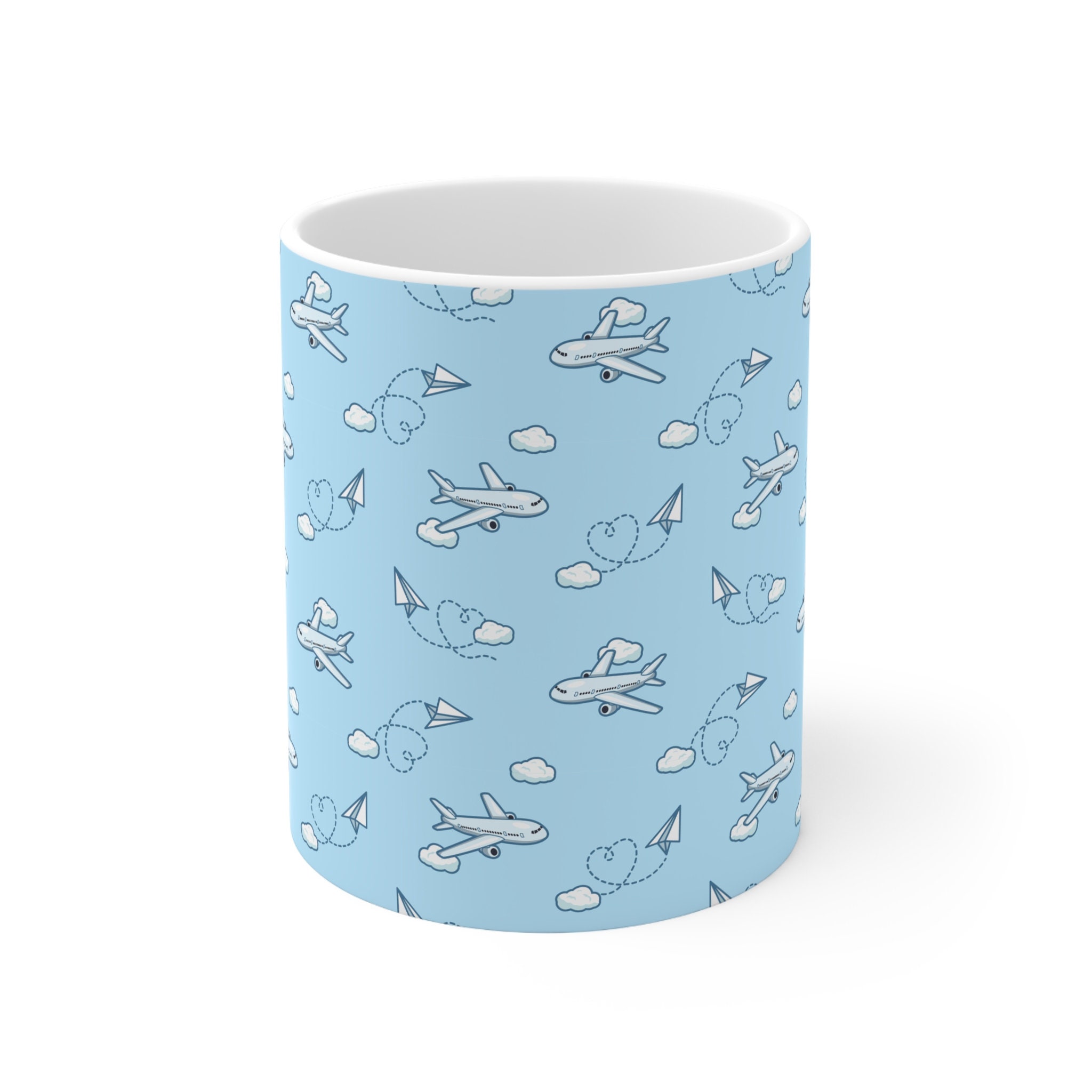 Airplane & Paper Planes Pattern Coffee Mug 11ozpilot Ceramic