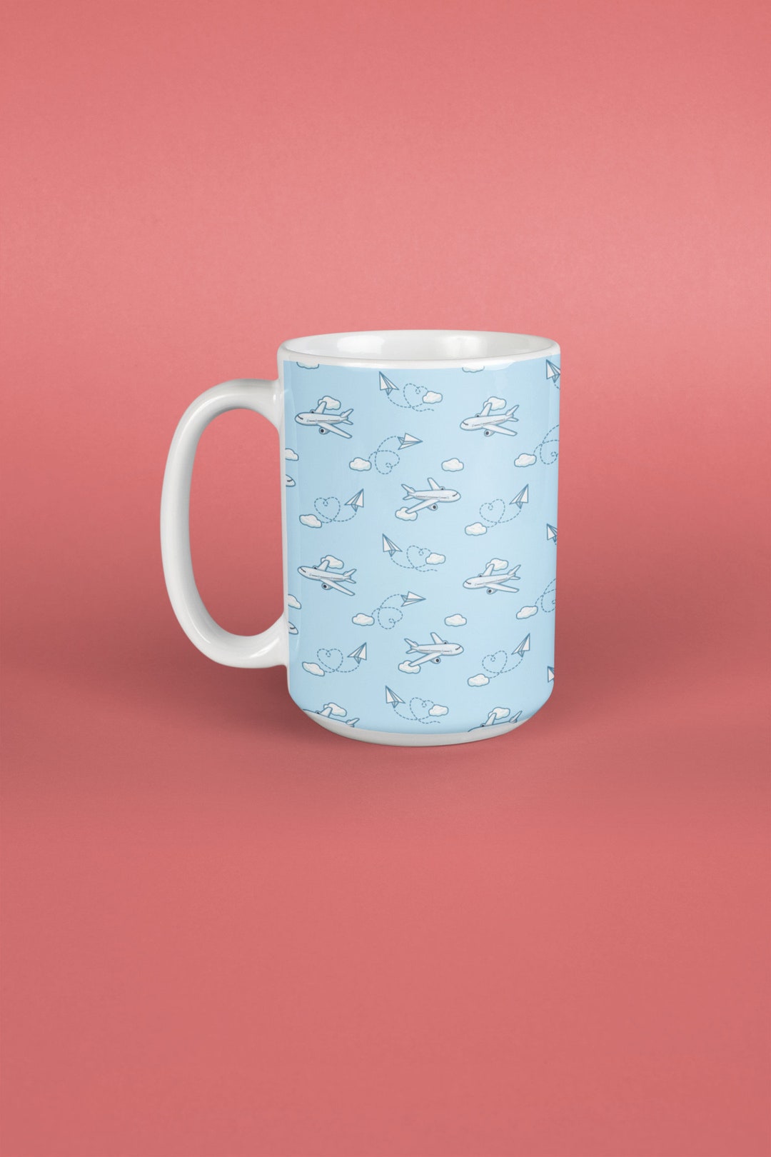 Airplane & Paper Planes Pattern Coffee Mug 11ozpilot Ceramic