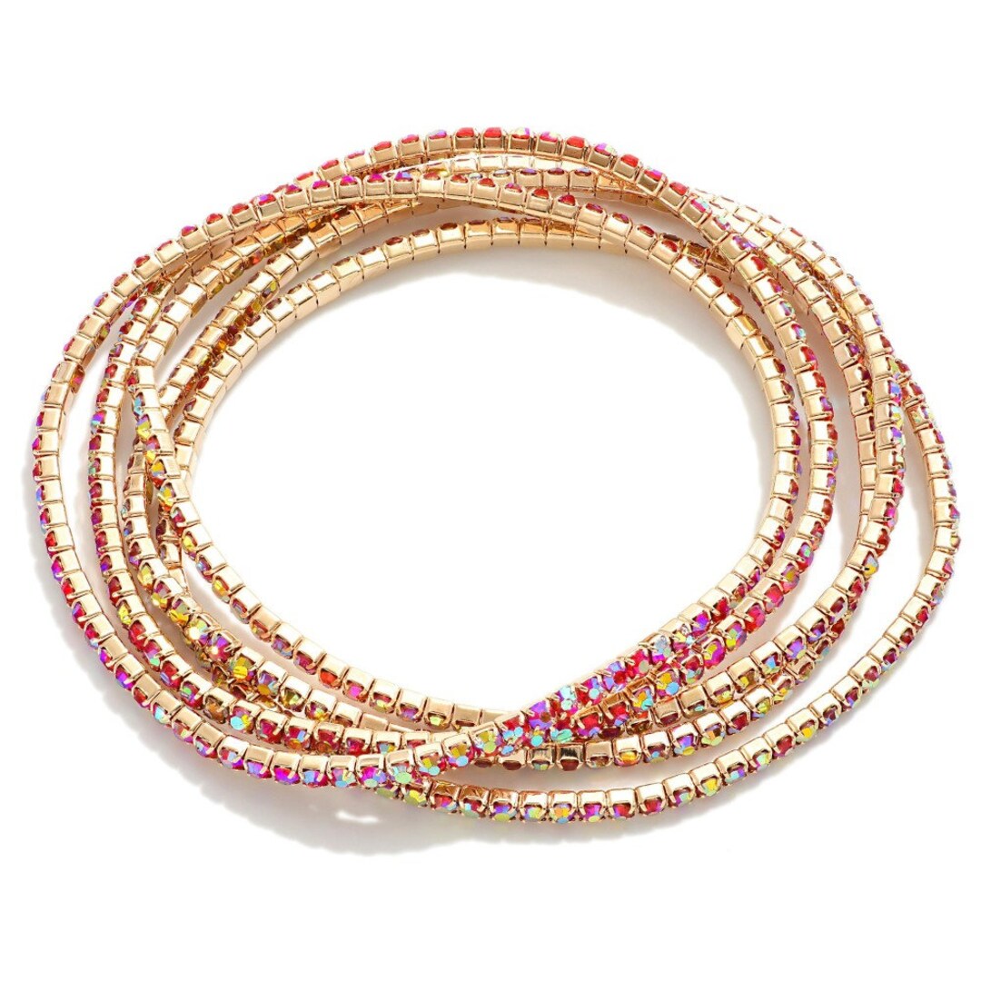 Set of Five Linked Rhinestone Stretch Bracelets Etsy
