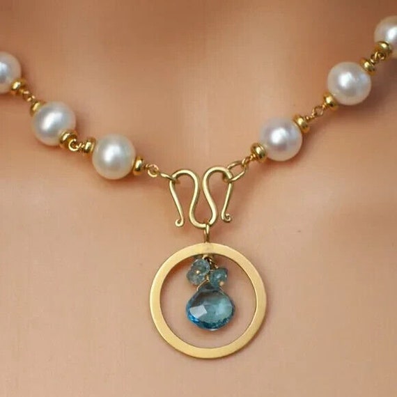 Vintage Peals Necklace, Faux Pearls And Brass Nec… - image 4