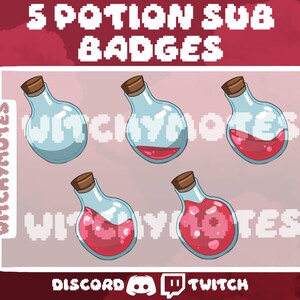 5x Cute Red Magic Potion Bottle Sub / Bit / Channel Point Badge For Streamers Twitch Girly Egirl Aesthetic Gamer Bundle Pack Logo Emote