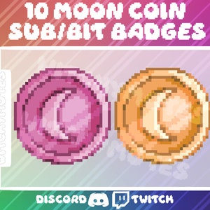 10x 8-Bit Pixel Lunar Coin Sub / Bit / Channel Point Badge For Streamers Twitch Girly Egirl Witchy Aesthetic Gamer Bundle Pack Logo Emote