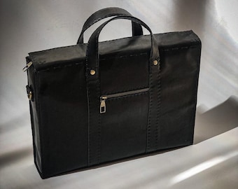 Porte-documents en cuir noir, porte-documents en cuir pour homme, sac pour ordynator przenośny, cadeau pour lui, sac à bandoulière, Cartable