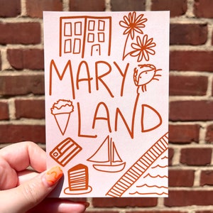 Cartolina del Maryland / Cartolina Pop Art / Carta 4x6 / Marylander, Arancione, Cartolina dello stato degli Stati Uniti / Baltimora, Annapolis, MoCo, HoCo / Bandiera del Maryland