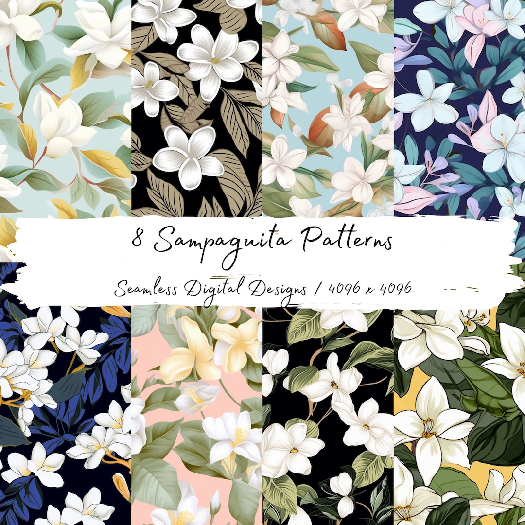 Sampaguita, Philippines National Flower, Seamless Patterns, Floral Art