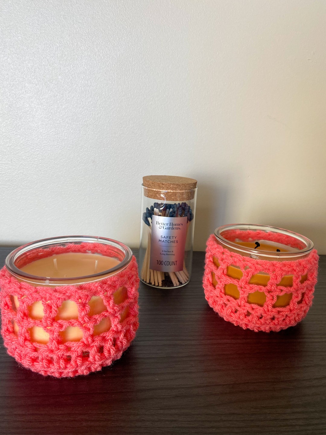 Crochet Pink Candle Holder Set Crochet Candle Holder Crochet Home