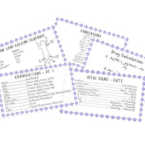 Vet Tech/Nurse Small Animal Quick Reference Cards