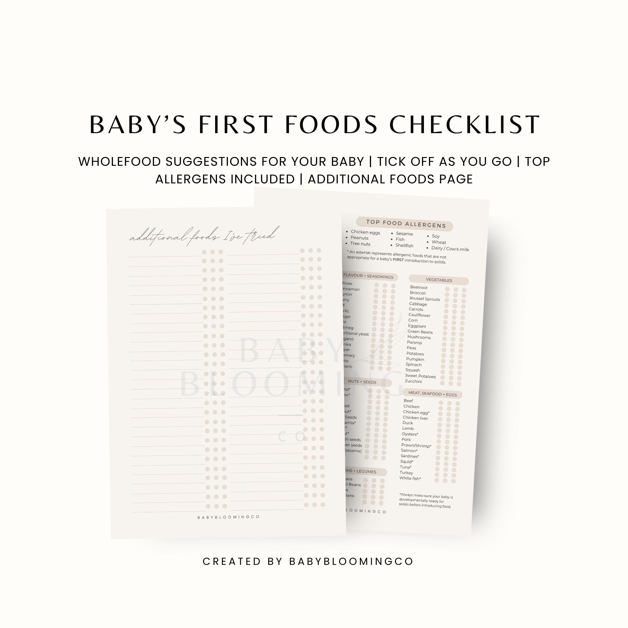 101 Before One First Food Chart Baby Food Tracker Solids Tracker Baby ...