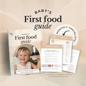 First Foods Tracker Babyvoedingstabel Checklist vaste stoffen Babymaaltijdplanner Introductie van allergenen Baby Led-speentabel