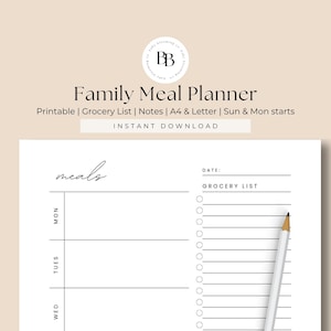 Weekly Meal Plan Minimal Food Diary Meal Prep Planner Printable 7Day Menu Planner Weekly Food Prep Food Template pdf A4 Letter   BLW Chart
