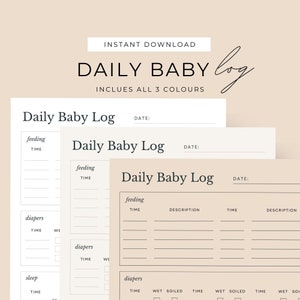 Dagelijks babylogboek Schema Afdrukbare pasgeboren tracker Minimale babyplanner Voedingsluier Slaaptabel Medicatie Luiertracker PDF-download