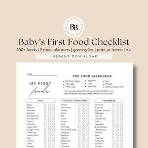 Babymaaltijdplan Babyvoeding-tracker Checklist eerste voeding Baby led-speenschema Peutermaaltijdplan Babymenuplanner Checklist allergenen pdf